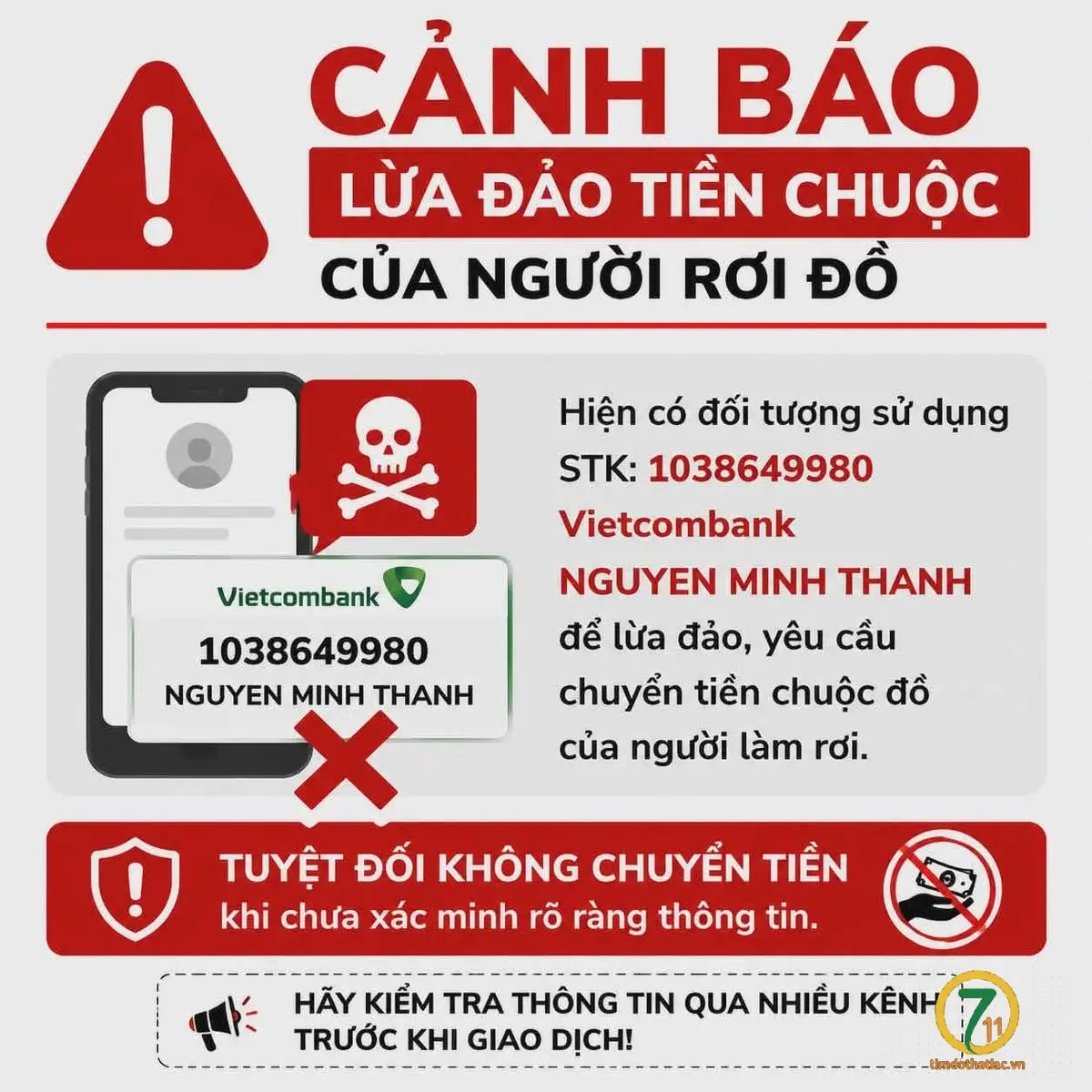 Cảnh Báo STK 1038649980 vietcombank nguyen minh thanh Lừa Tiền Chuộc Đồ