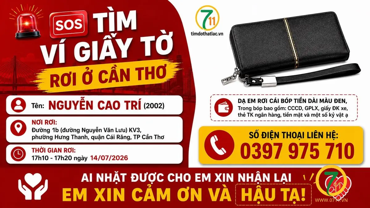 🆘 Tìm ví giấy tờ rơi ở Cần Thơ tên Nguyễn Cao Trí 2002