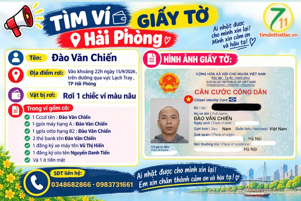 ‼️ Hải Phòng: Tìm ví giấy tờ có tên Đào Văn Chiến