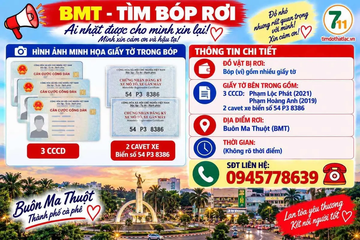 ‼️ Buôn Ma Thuột : Tìm ví giấy tờ
